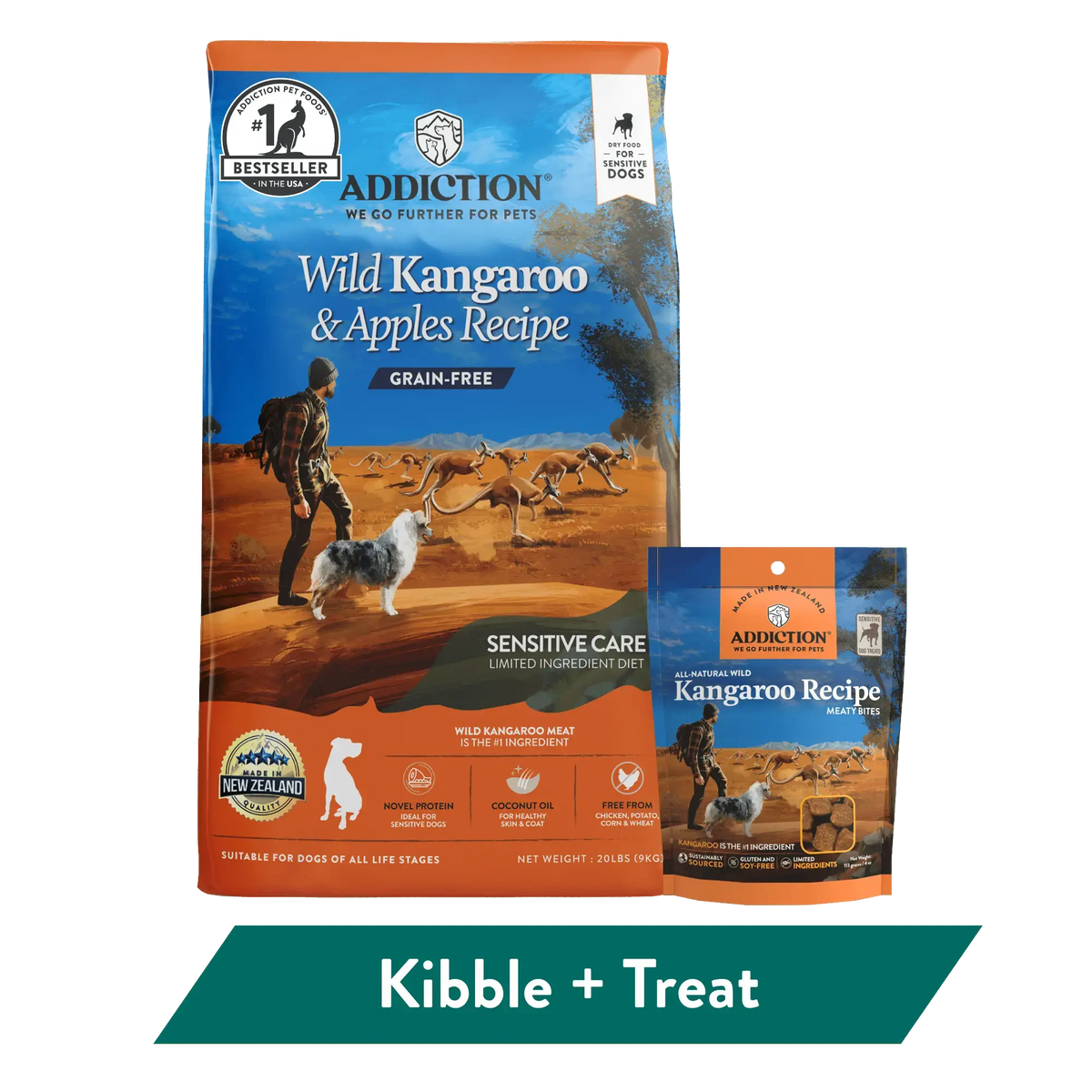 Addiction Wild Kangaroo Dry Dog Food & Meaty Bites Dog Treats Bundle Addiction Pet Foods USA