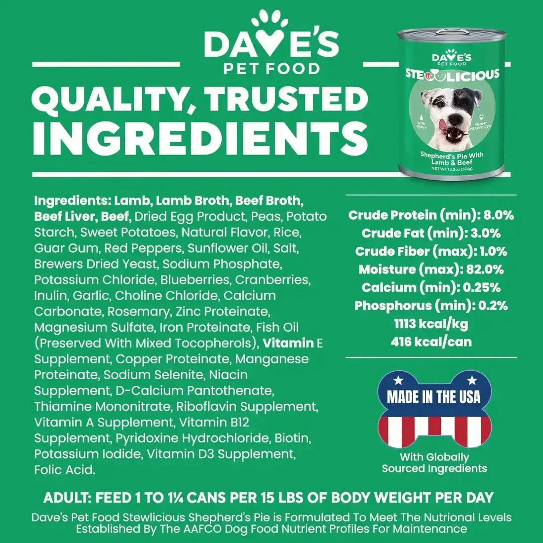 Dave's Stewlicious Shepard's Pie w/Lamb & Beef Wet Dog Food (13.2oz) - True Pet Market