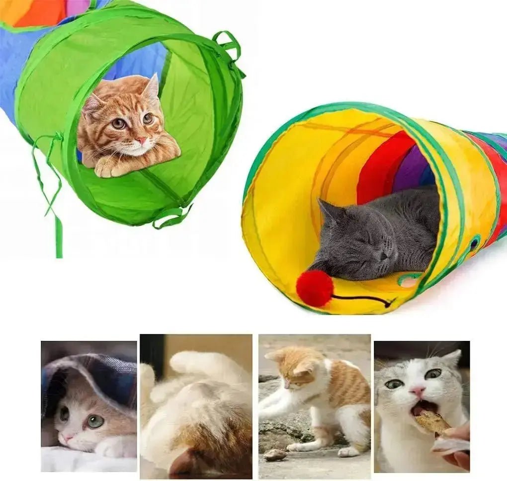 Exciting Cat Tunnel for Indoor Play - 45" Colorful Rainbow Collapsible Tube with Fun Ball and Interactive Holes for Kittens and Cats
