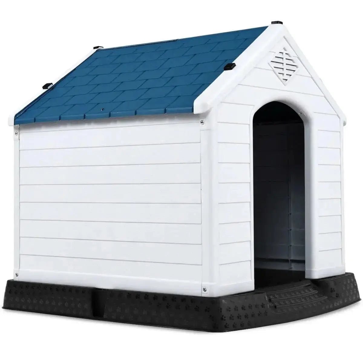 Medium Plastic Dog House Outdoor White Blue with Elevated Floor - Cat and Dog Beds