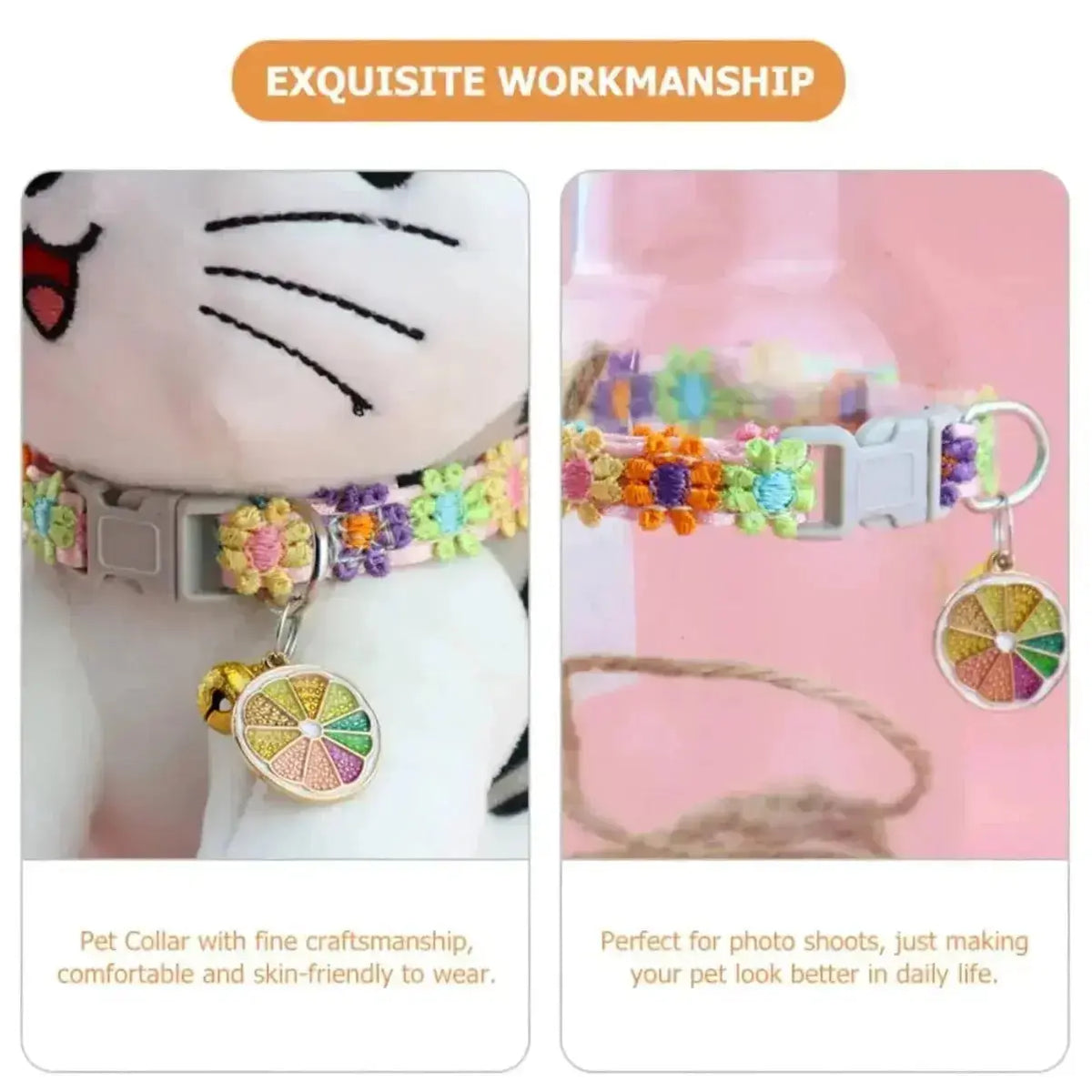 Pet Collar With Bell Cartoon Footprint Colorful Dog Puppy Kitten Collar Adjustable Safety Bell Ring Necklace Pet