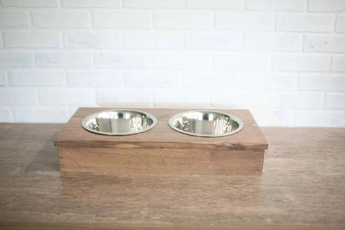 Wooden Dog Feeder with Stainless Steel Bowls - Pet Bowl Stands