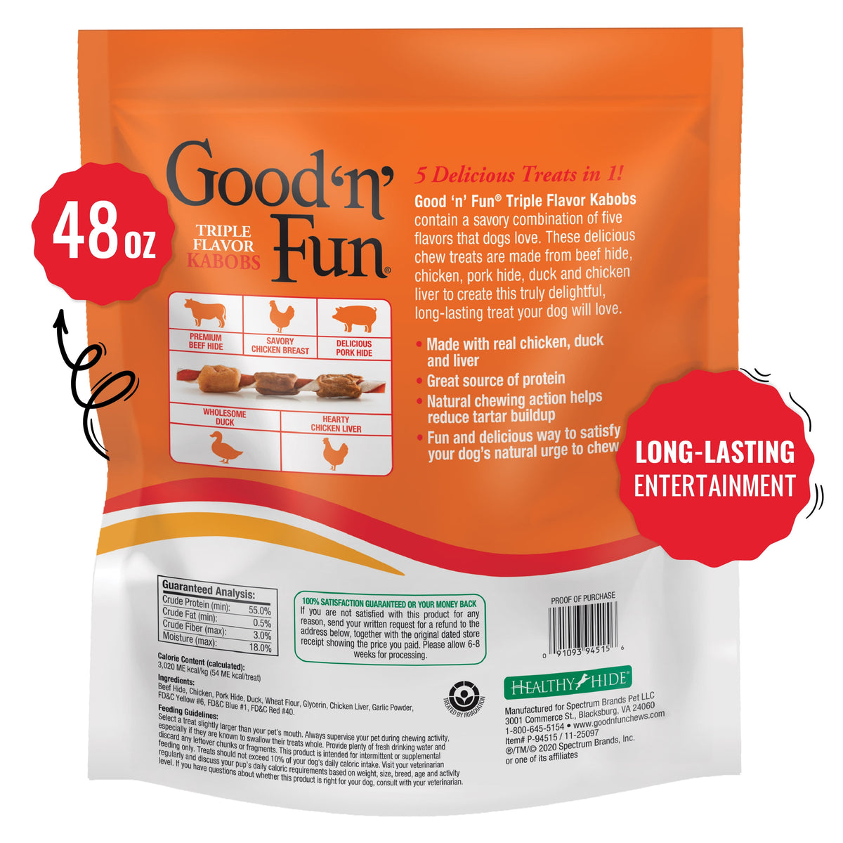 Triple Flavor Kabobs, Rawhide Chews for All Dogs, 48 Oz