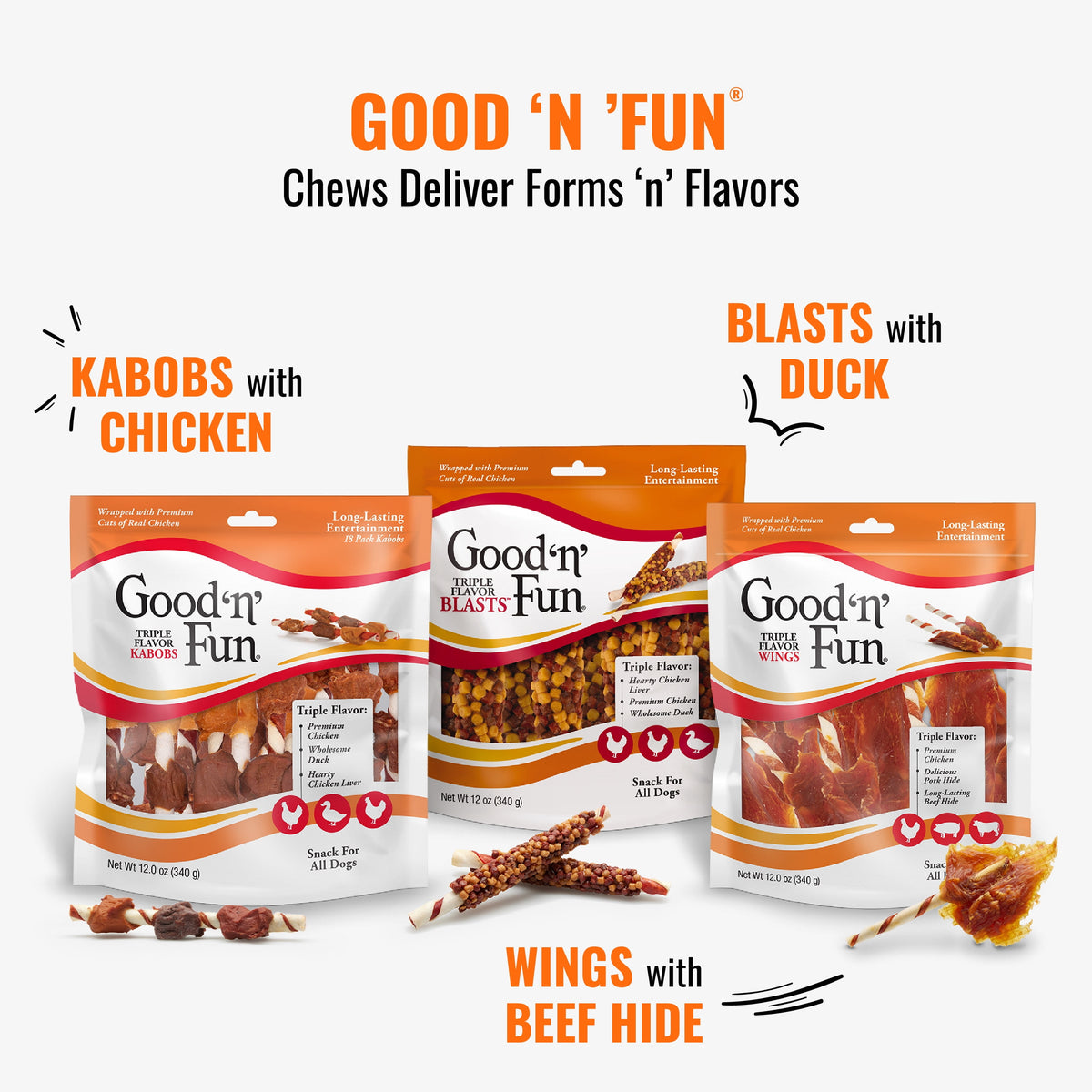 Triple Flavor Kabobs, Rawhide Chews for All Dogs, 48 Oz
