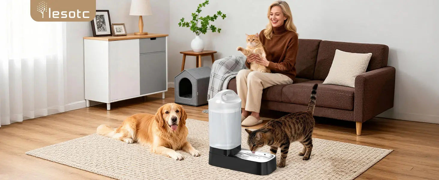 2.4 Gallon Gravity Pet Water Dispenser with 304 Stainless Steel Bowl