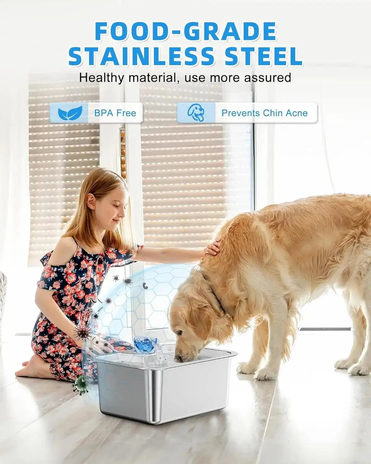 11L/3Galon Stainless Steel Pet Water Fountain with 4 Filters - n/a
