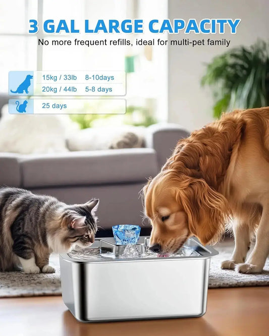 11L/3Galon Stainless Steel Pet Water Fountain with 4 Filters - n/a