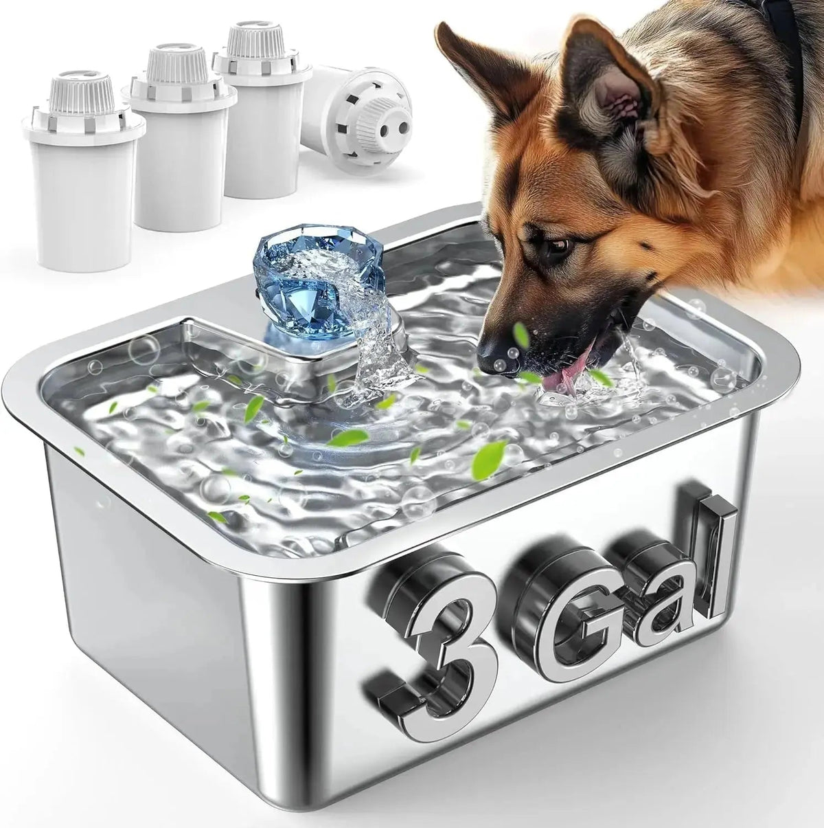 11L/3Galon Stainless Steel Pet Water Fountain with 4 Filters - n/a