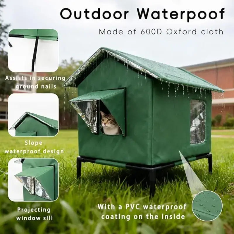 Insulated Outdoor Cat House for Feral Cats, Waterproof Shelter with Sloped Roof & Transparent Window