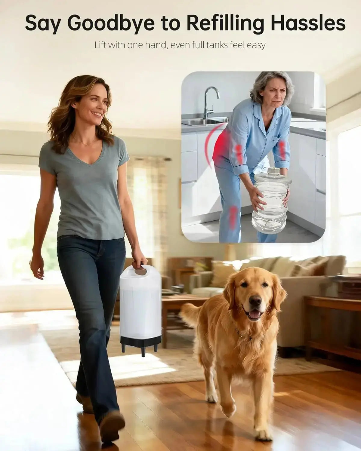 2.4 Gallon Gravity Pet Water Dispenser with 304 Stainless Steel Bowl - Pet Water Bottle