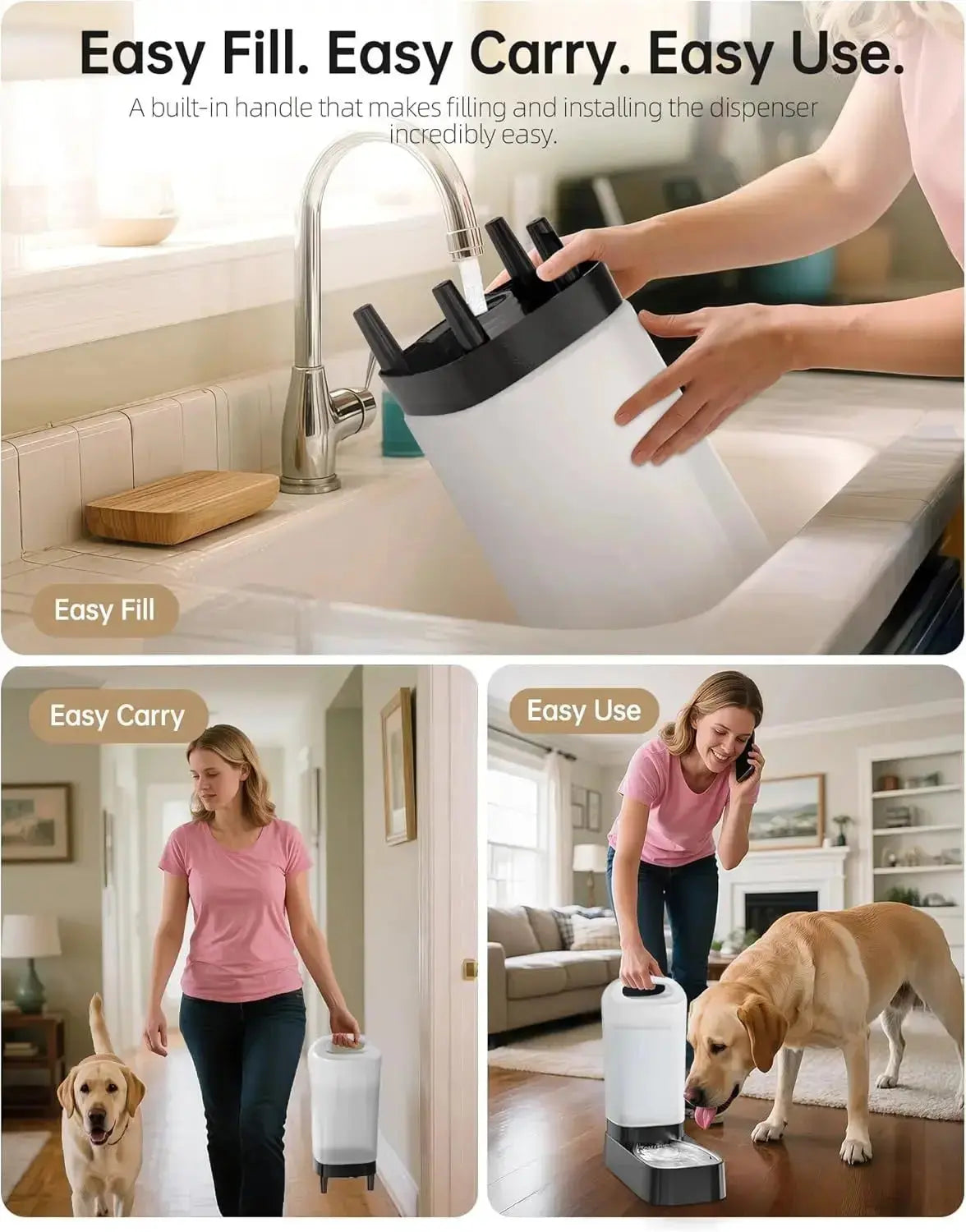 2.4 Gallon Gravity Pet Water Dispenser with 304 Stainless Steel Bowl - Pet Water Bottle