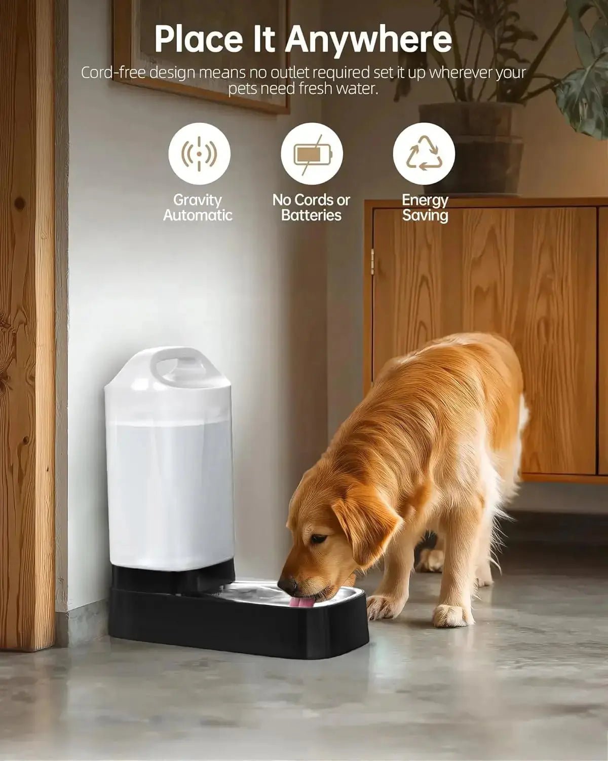 2.4 Gallon Gravity Pet Water Dispenser with 304 Stainless Steel Bowl - Pet Water Bottle