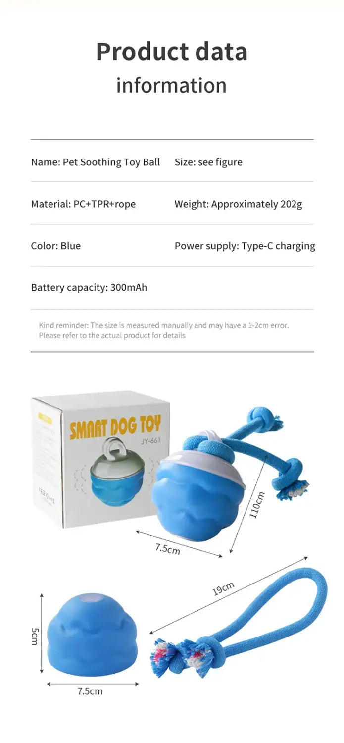 Interactive Dog Toy Ball with Motion Activation and Squeaker, for Small Dogs and Cats (2.95 × 2.95 × 4.33 in)