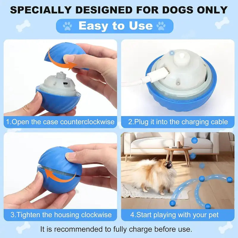 Interactive Dog Toy Ball with Motion Activation and Squeaker, for Small Dogs and Cats (2.95 × 2.95 × 4.33 in)