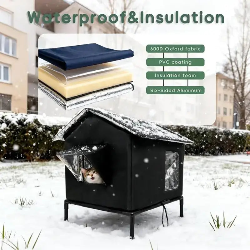 Insulated Outdoor Cat House for Feral Cats, Waterproof Shelter with Sloped Roof & Transparent Window