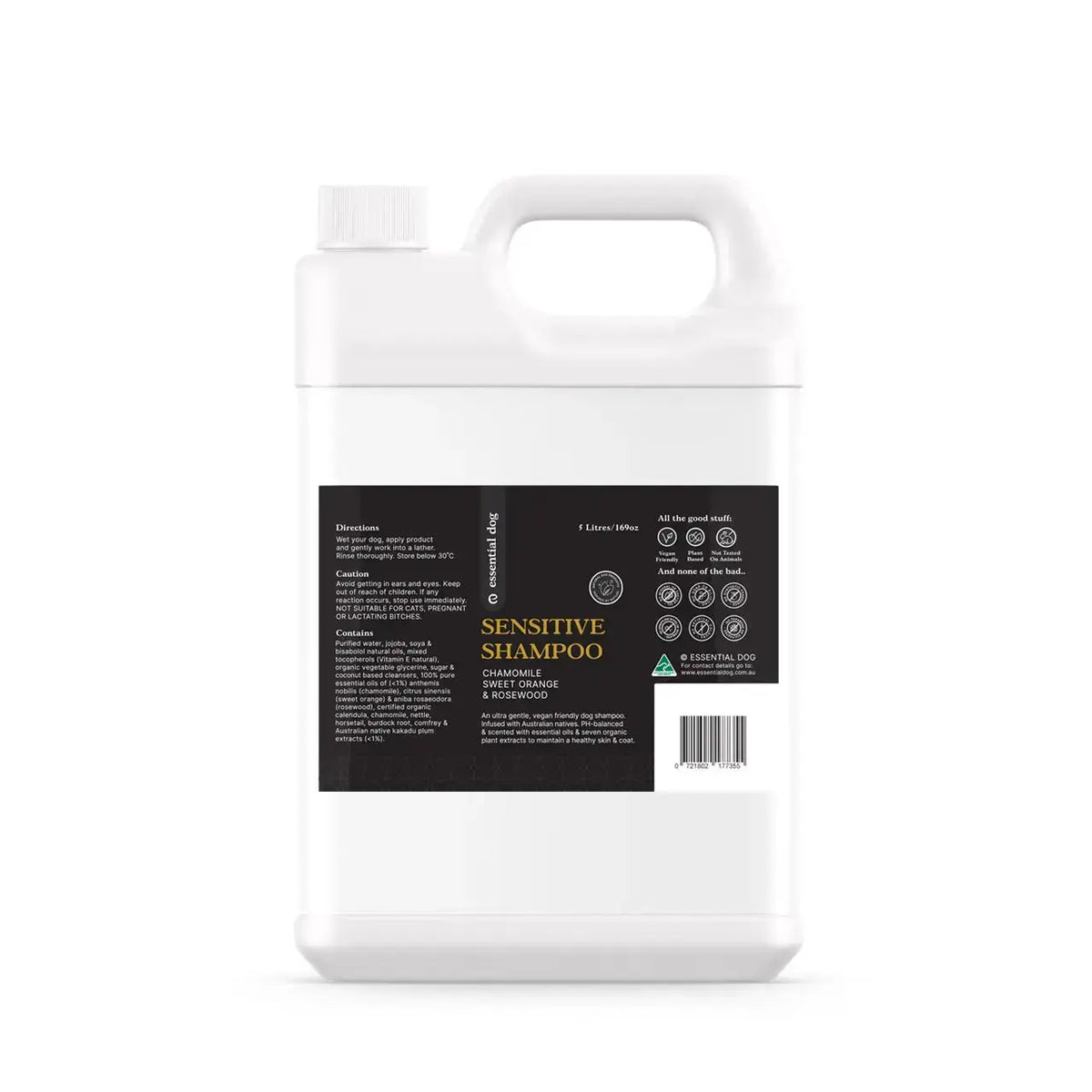 5 Litre Bulk Sensitive Dog Shampoo - 5 Litre Shampoo with Cap + Free Domestic Shipping - Wash