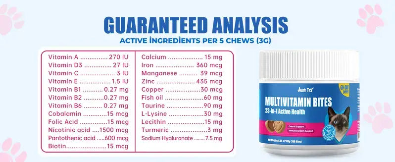 JUST TRY Cat Multivitamin Bites, 23-in-1 Chicken Flavor, 300 Bites, 6.35 OZ #Sohochic