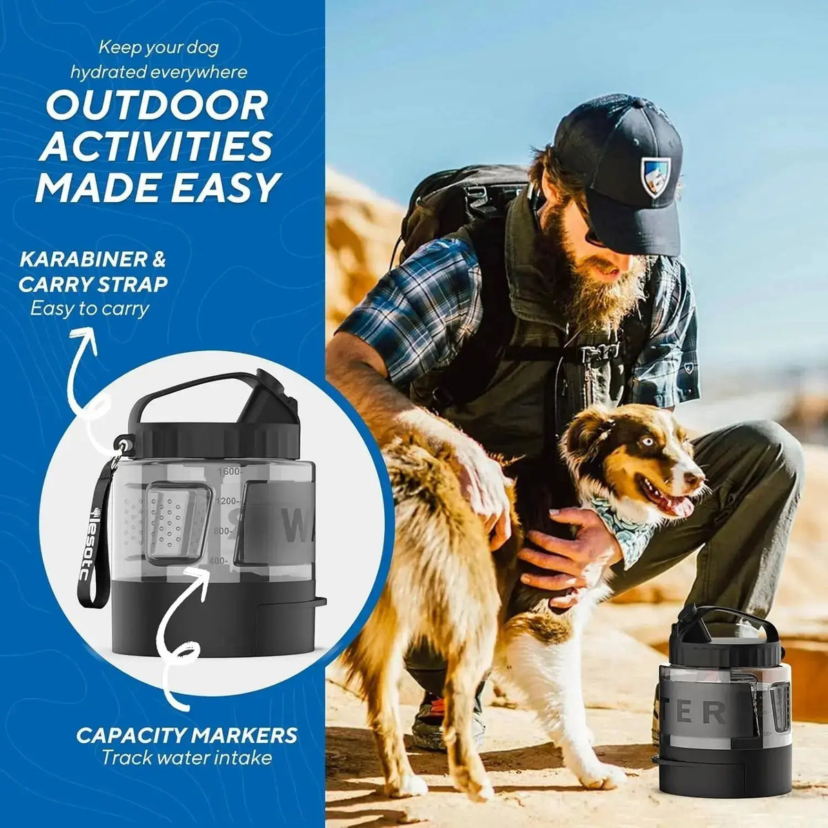 56oz Dog Travel Water Bottle with Portable Large Water Bowl Dispenser - Pet Water Bottle