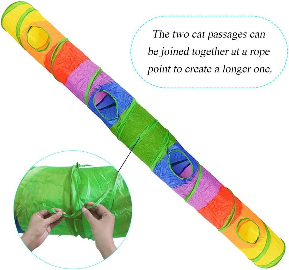 Exciting Cat Tunnel for Indoor Play - 45" Colorful Rainbow Collapsible Tube with Fun Ball and Interactive Holes for Kittens and Cats