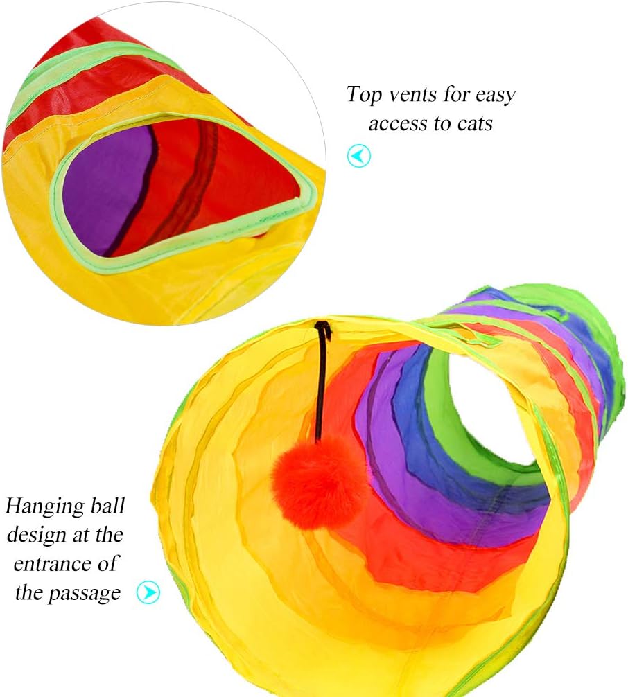 Exciting Cat Tunnel for Indoor Play - 45" Colorful Rainbow Collapsible Tube with Fun Ball and Interactive Holes for Kittens and Cats
