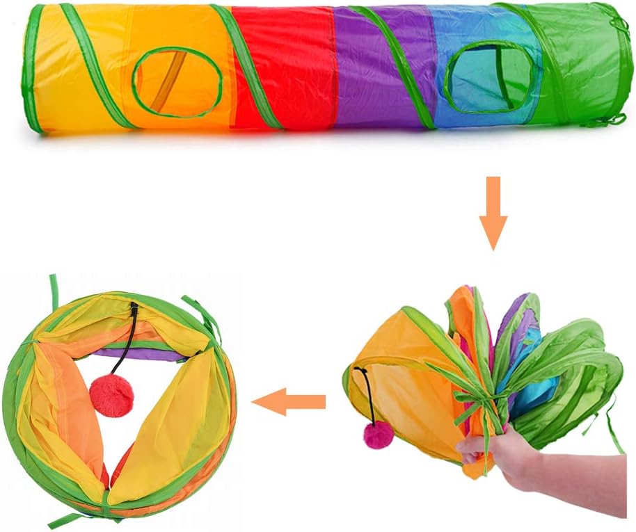 Exciting Cat Tunnel for Indoor Play - 45" Colorful Rainbow Collapsible Tube with Fun Ball and Interactive Holes for Kittens and Cats