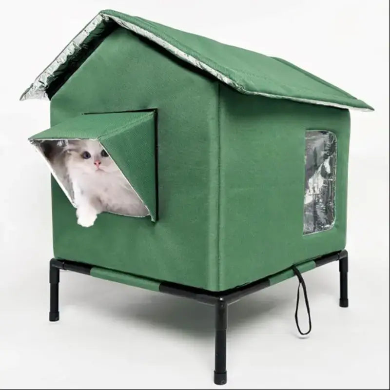 Insulated Outdoor Cat House for Feral Cats, Waterproof Shelter with Sloped Roof & Transparent Window