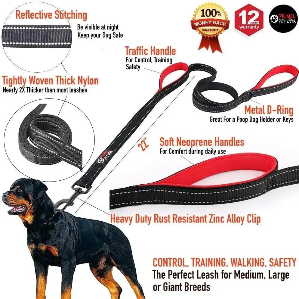 Dog Leash 6Ft Long,Traffic Padded Two Handle,Heavy Duty,Reflective Double Handles Lead for Control Safety Training,Leashes for Large Dogs or Medium Dogs,Dual Handles Leads(Black)