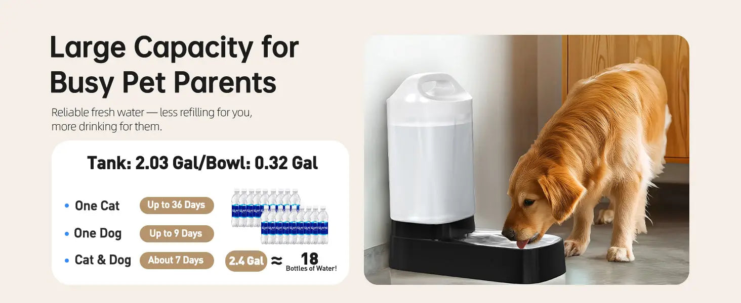 2.4 Gallon Gravity Pet Water Dispenser with 304 Stainless Steel Bowl