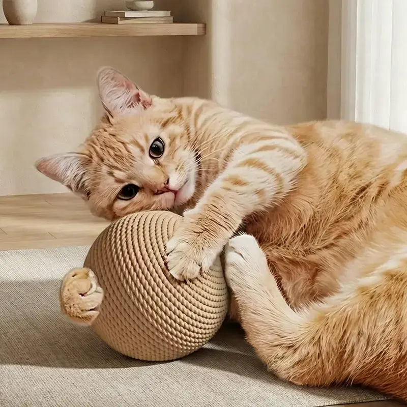 Large Jute Cat Ball Toy for Self-Entertainment and Interactive Play