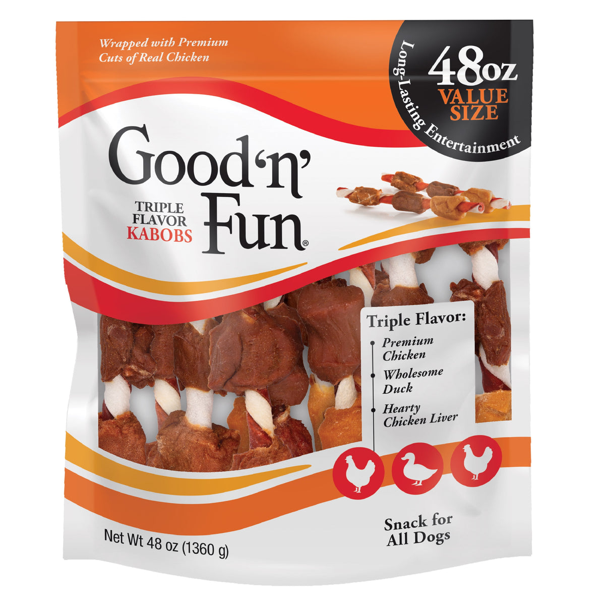 Triple Flavor Kabobs, Rawhide Chews for All Dogs, 48 Oz