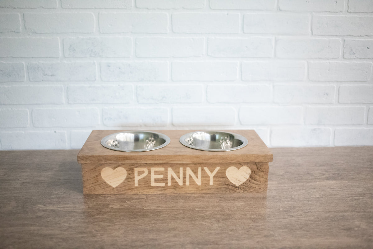 Dog Food Stand, Wooden Pet Feeder with Stainless Steel Bowls