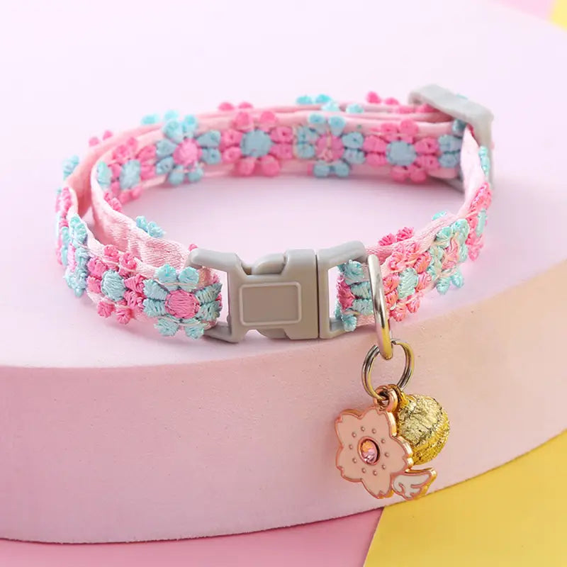 Pet Collar With Bell Cartoon Footprint Colorful Dog Puppy Kitten Collar Adjustable Safety Bell Ring Necklace Pet