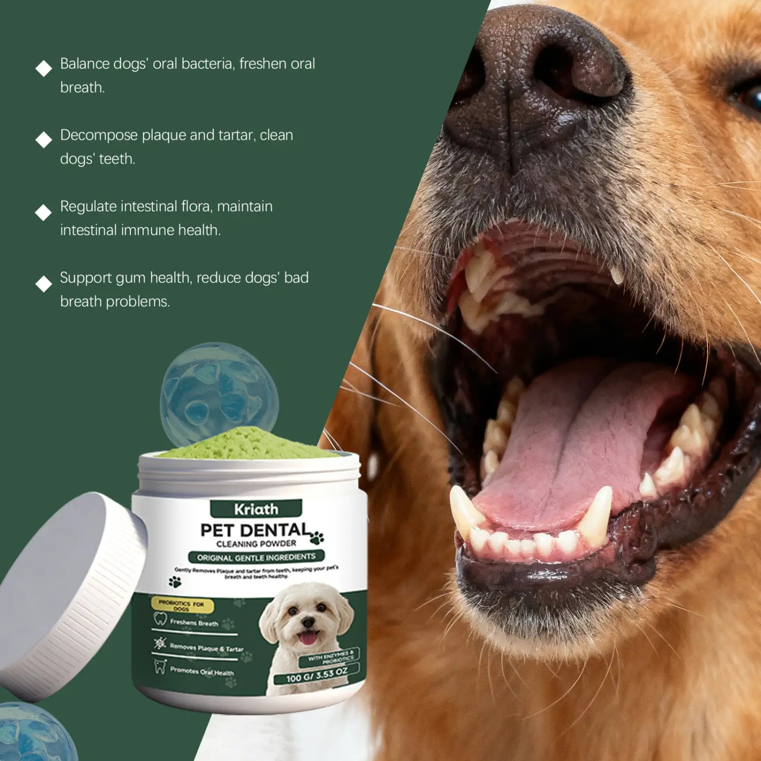 Natural Pet Dental Powder Cat Dog Breath Freshener Oral Health Care Clean Teeth Plaque Defense Enzyme Formula Pet