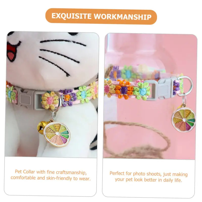 Pet Collar With Bell Cartoon Footprint Colorful Dog Puppy Kitten Collar Adjustable Safety Bell Ring Necklace Pet