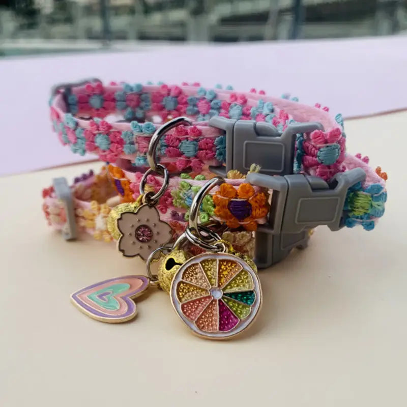 Pet Collar With Bell Cartoon Footprint Colorful Dog Puppy Kitten Collar Adjustable Safety Bell Ring Necklace Pet
