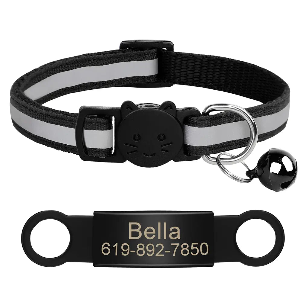 Reflective Cat Collar with Custom Engraved ID Tag