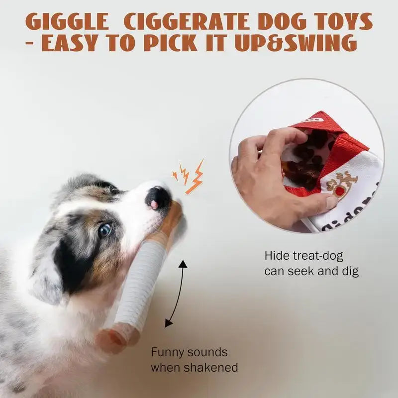 Squeaky cigarette dog toy for interactive play