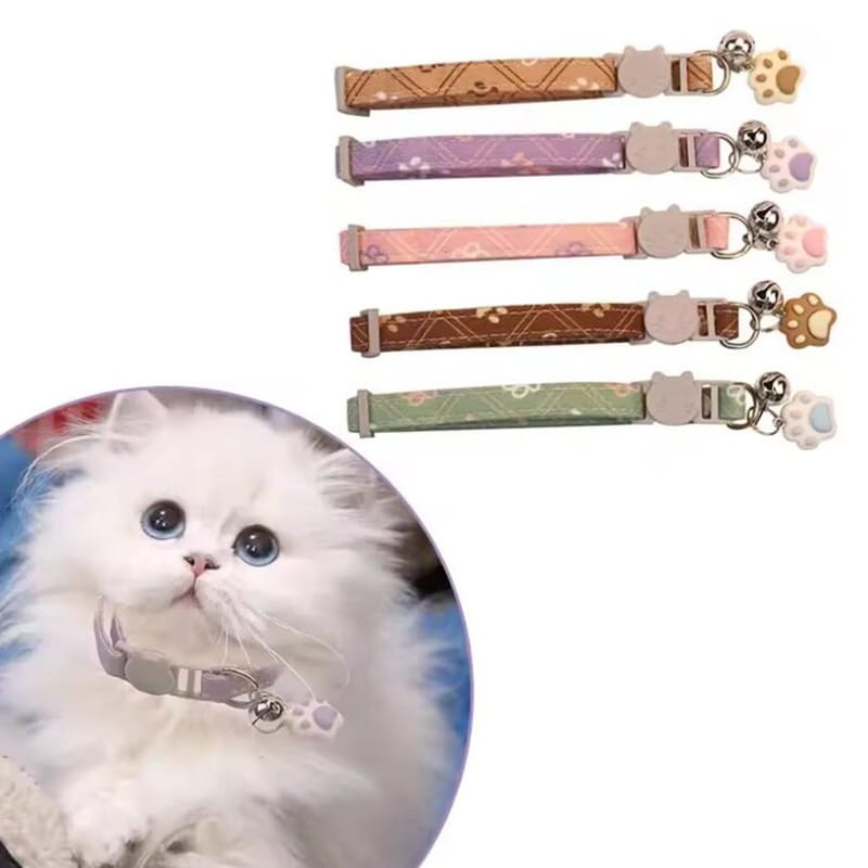 Pet Collar With Bell Cartoon Footprint Colorful Dog Puppy Kitten Collar Adjustable Safety Bell Ring Necklace Pet