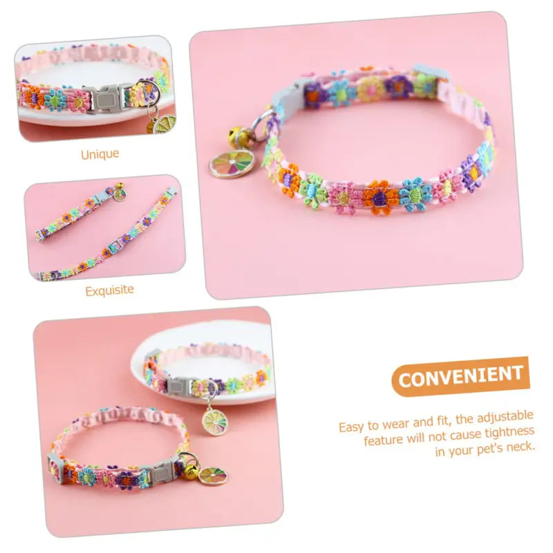 Pet Collar With Bell Cartoon Footprint Colorful Dog Puppy Kitten Collar Adjustable Safety Bell Ring Necklace Pet