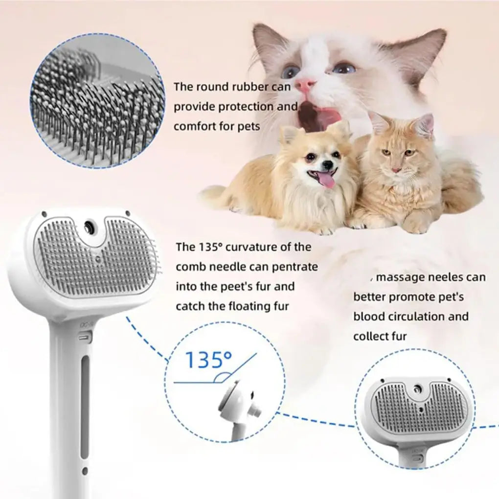 Steam Pet Grooming Brush for Silky, Shed-Free Coats