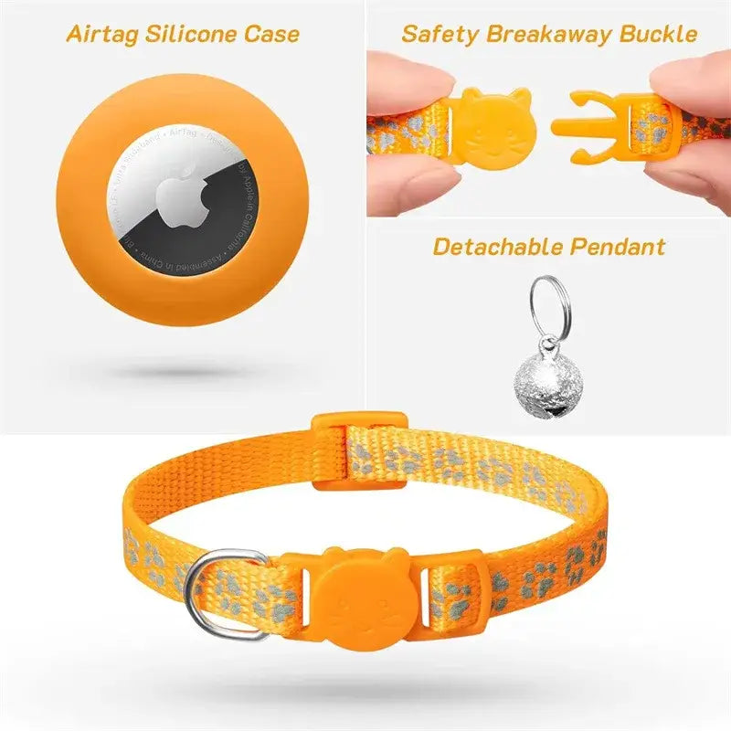 Cat Collar with AirTag Holder and Reflective Safety Buckle
