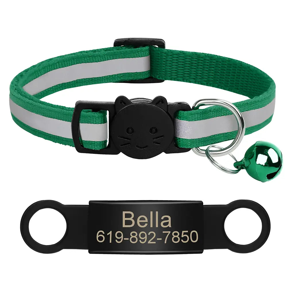 Reflective Cat Collar with Custom Engraved ID Tag