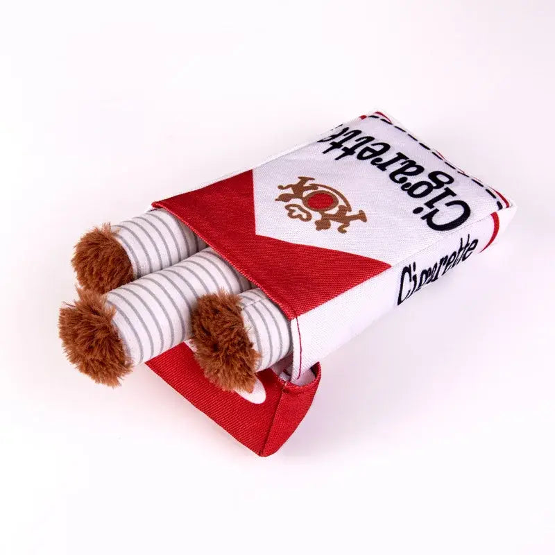 Squeaky cigarette dog toy for interactive play