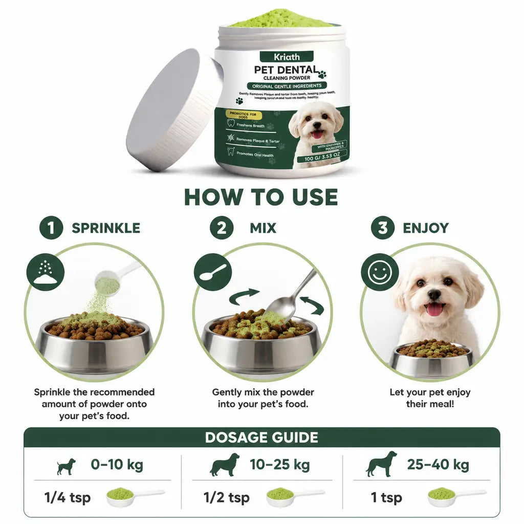Natural Pet Dental Powder Cat Dog Breath Freshener Oral Health Care Clean Teeth Plaque Defense Enzyme Formula Pet