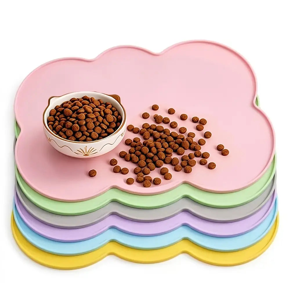 Pet Feeding Mat For Dogs & Cats Thin Silicone Waterproof Cat Food Mat Cat Bowl Mat With Raised Edge Cat Placemat