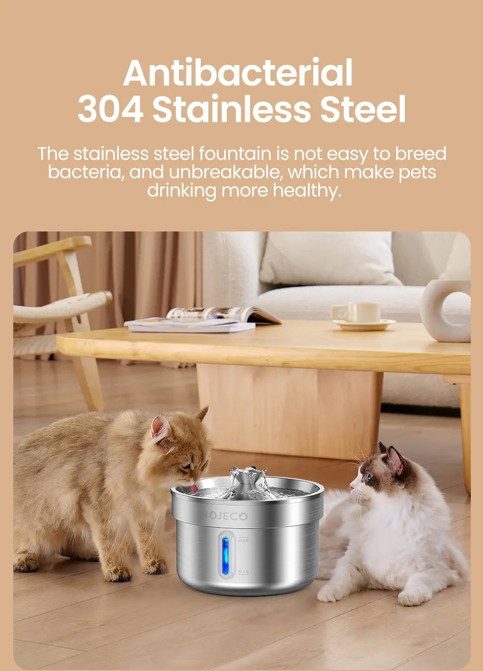 Rojeco Stainless Steel Pet Fountain for Clean Fresh Water
