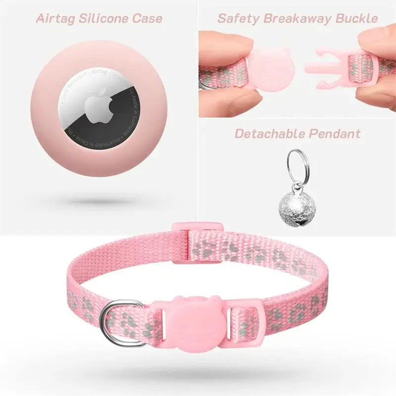 Cat Collar with AirTag Holder and Reflective Safety Buckle