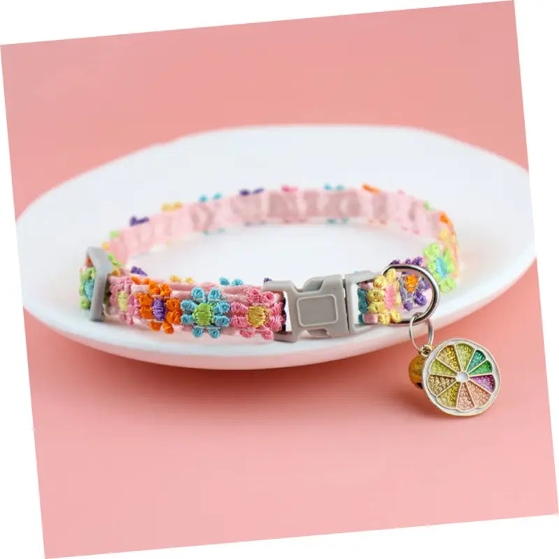 Pet Collar With Bell Cartoon Footprint Colorful Dog Puppy Kitten Collar Adjustable Safety Bell Ring Necklace Pet