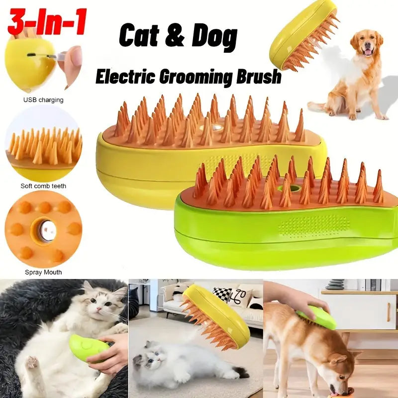 Steam Grooming Brush for Silky Pet Coats and Massage