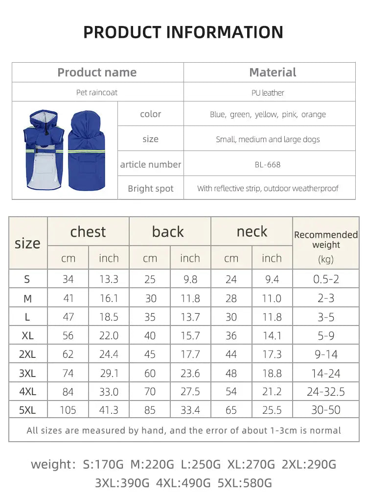 Waterproof Reflective Dog Raincoat with Hood for Easy Walks